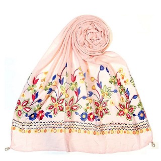 Hand work embroidered Hijab- Pink